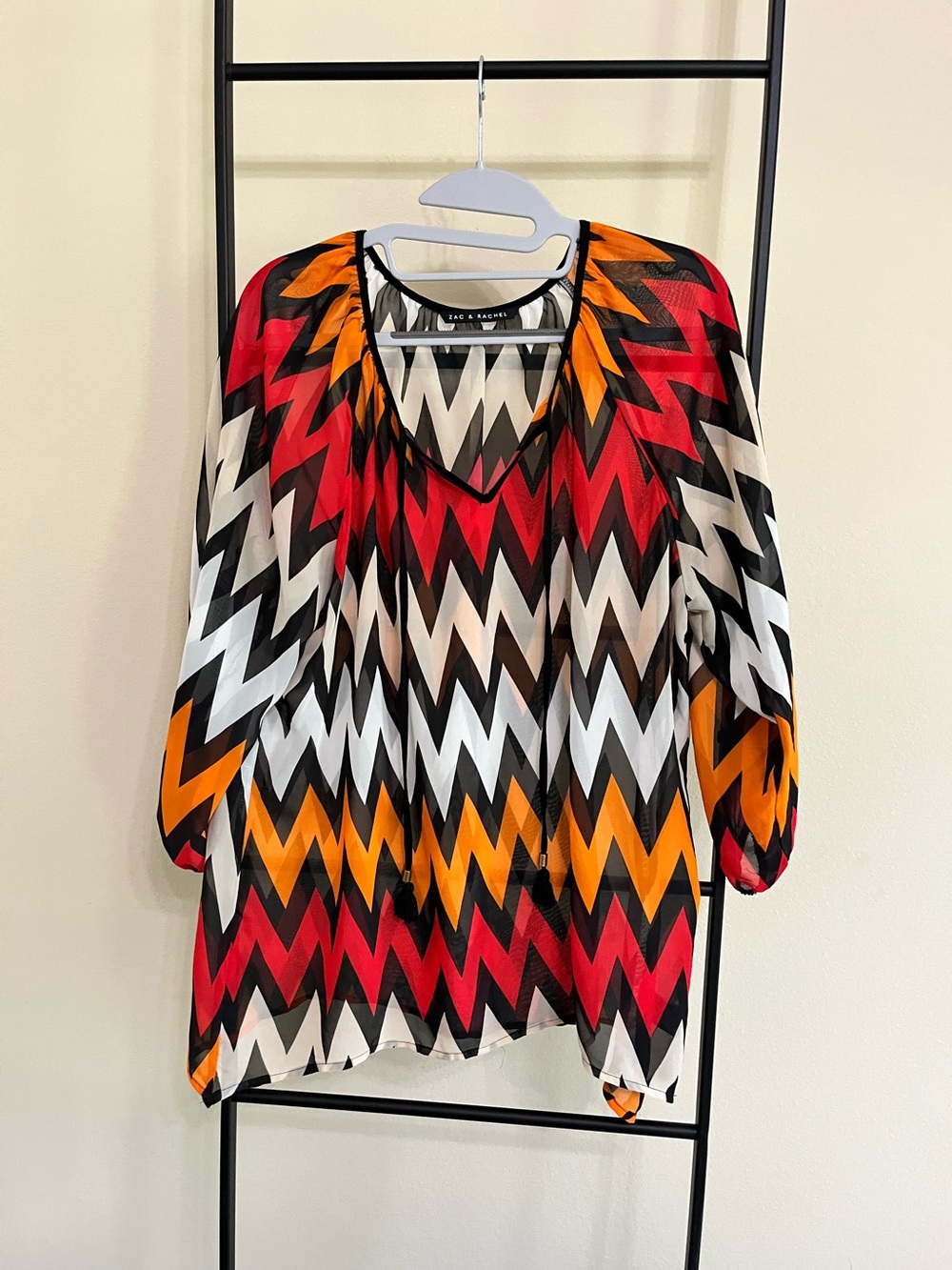 Zac & Rachel Chevron Geometric Blouse Bright Flowy Large L